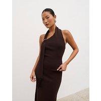 Pretty Lavish Polly Halterneck Wrap Scarf Knit Top - Brown