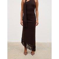 Pretty Lavish Polly Fringe Knit Maxi Skirt - Brown