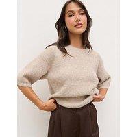 Pretty Lavish Gisella Short Sleeve Knit Top - Beige