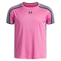 Under Armour Junior Boys' Challenger Training Short Sleeve T-Shirt - Pink Frenzy/Titan Gray/Black
