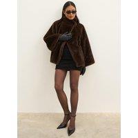 Pretty Lavish Womens Ceia Faux Fur Funnel Neck Cape - Brown