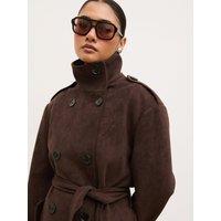 Pretty Lavish Womens Leah Faux Suede Funnel Neck Belted Trench - Chocolate