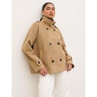 Pretty Lavish Womens Sophie Faux Suede Funnel Neck Double Breasted Jacket - Taupe