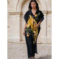 Religion Large Floral Prime Print Elina Maxi Kaftan - Yellow