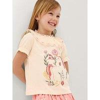 Monsoon Girls Short Sleeve Sequin Unicorn Collar Tshirt - Ivory