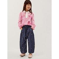 Monsoon Girls Chambray Cuffed Embroidered Hareem Trousers - Blue