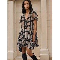 Religion Abstract Print Tiered Dress - Brown