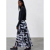 Religion Abstract Selvage Print Tiered Citrine Maxi Skirt - Black