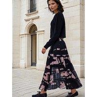 Religion Ababstract Print Ashes Pink Tiered Citrine Maxi Skirt - Black