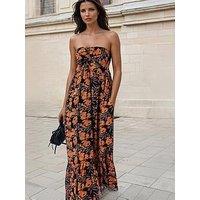 Religion Floral Prime Print Bandeau Harper Maxi Dress - Orange