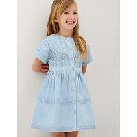 Monsoon Girls Smocked Button Through Dress - Blue