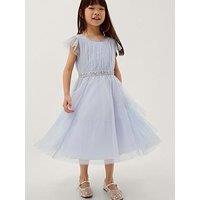 Monsoon Girls Pennie Embroidered Waterfall Dress - Pale Blue
