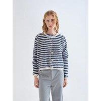 Compania Fantastica Women'S Striped Knit Button-Through Cardigan - Blue