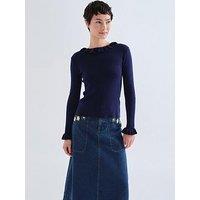 Compania Fantastica Women'S Ruffle Trim Knit Jumper - Blue