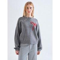 Compania Fantastica Red Bow Jumper - Grey