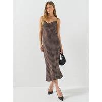 Guess Womens Akilina Cowl Neck Polka Dot Midi Slip Dress - Brown