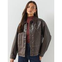Guess Womens Denise Tokyo Faux Leather Panelled Jacket - Brown