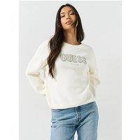 Guess Long Sleeve Madeline Logo Sweater - Cream