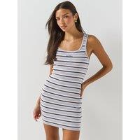 Guess Jeans Womens Ribbed Knit Striped Mini Dress - Blue