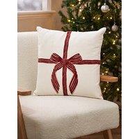 The Very Collection Christmas Bow Embroidered Cushion