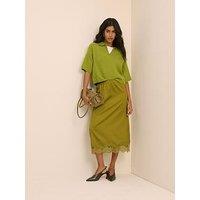 Nobodys Child Lace Trim Satin Midi Slip Skirt - Green