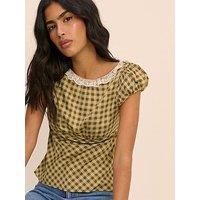 Nobodys Child Dione Gingham Puff Sleeve Top - Green