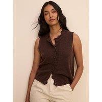 Nobodys Child Crochet Trim Sleeveless Cardigan - Brown