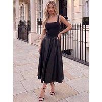 Ax Paris Faux Leather 2 In 1 A-Line Midi Dress - Black
