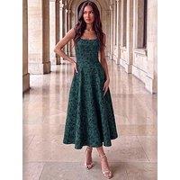 Ax Paris Womens Floral Jacquard Square Neck A-Line Midi Dress - Green