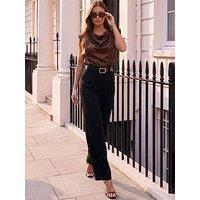 Ax Paris Womens Draped Belted Wide Leg Jumpsuit - Brown
