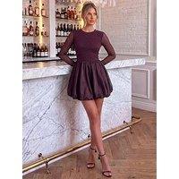 Ax Paris Womens Diamante Mesh Bubble Hem Mini Dress - Purple