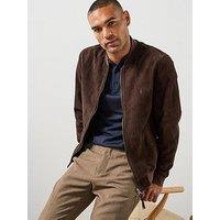 Allsaints Mens Suede Ribbed Bomber Jacket - Red