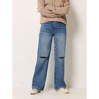 Long Tall Sally Lts Tall Denim Rip Knee Wide Leg Jeans
