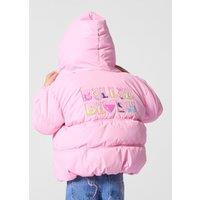Billieblush Girls Sequin Back Logo Hooded Padded Jacket - Pink