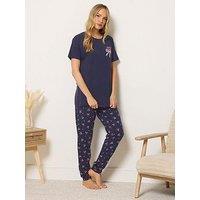 Long Tall Sally Bows Short Sleeve Cuffed Pyjama Set - Blue