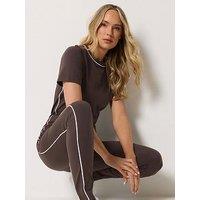 Long Tall Sally Active Piped Short Sleeve Top - Brown