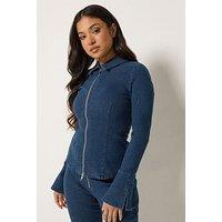 Pixiegirl Petite Zip Denim Jacket - Indigo Blue