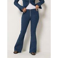 Pixiegirl Petite Zip Front Kick Flare Jeans - Indigo Blue