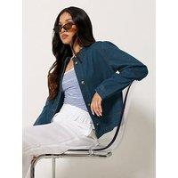 Pixiegirl Petite Collarless Denim Jacket - Blue