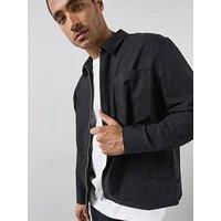 Allsaints Mens Dolwen Zip-Through Patch Pocket Casual Shirt - Black
