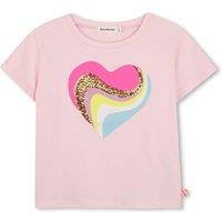 Billieblush Girls Sequin Glitter Heart Short Sleeve T-Shirt - Pink
