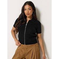 Pixiegirl Petite Zip Collar Cardigan Jacket - Black