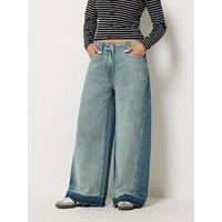 Pixiegirl Petite Mid Fray Hem Wide Leg Jeans - Blue