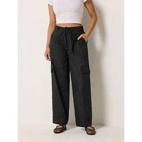 Pixiegirl Petite Poplin Cargo Pocket Trousers - Black