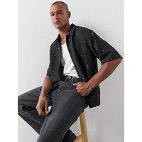 Allsaints Cardsuit Short Sleeve Linen Mix Shirt - Black