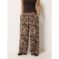 Pixiegirl Petite Floral Wide Leg Trousers - Brown