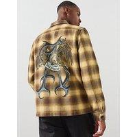 Allsaints Mens Zip Through Graphic Checked Shirt