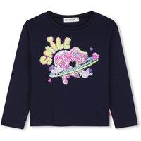 Billieblush Girls Sequin Smiley Graphic Long Sleeve T-Shirt - Navy
