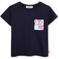 Billieblush Girls Sequin Pocket Cotton T-Shirt - Navy