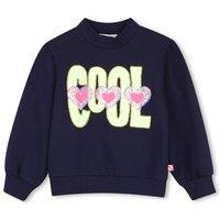 Billieblush Girls Sequin Heart Slogan High Neck Sweatshirt - Navy